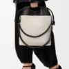 Flamenco-Handtasche aus weichem Nappalammleder in Hellgrau/Schwarz