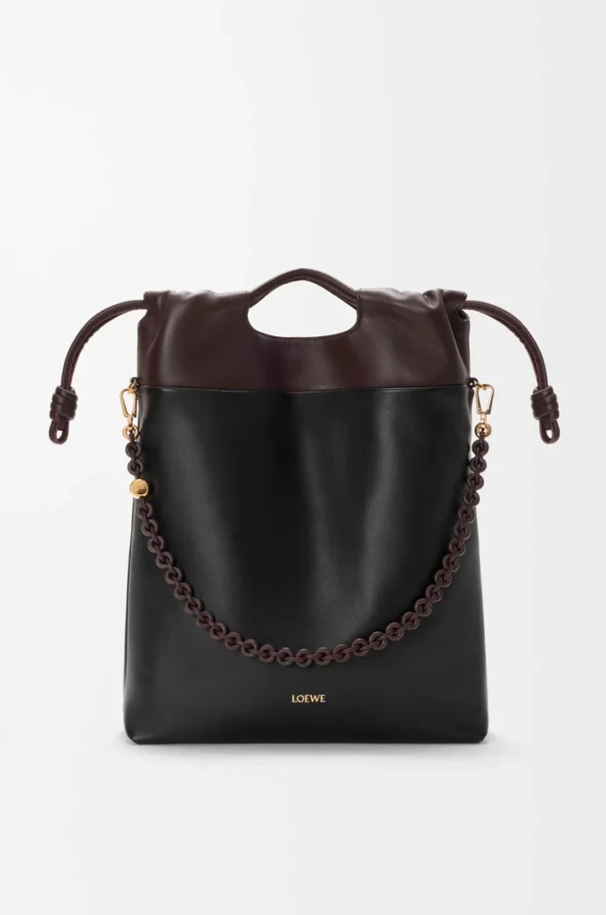 Flamenco Handtasche aus weichem Nappalammleder Schwarz/Dunkelbraun