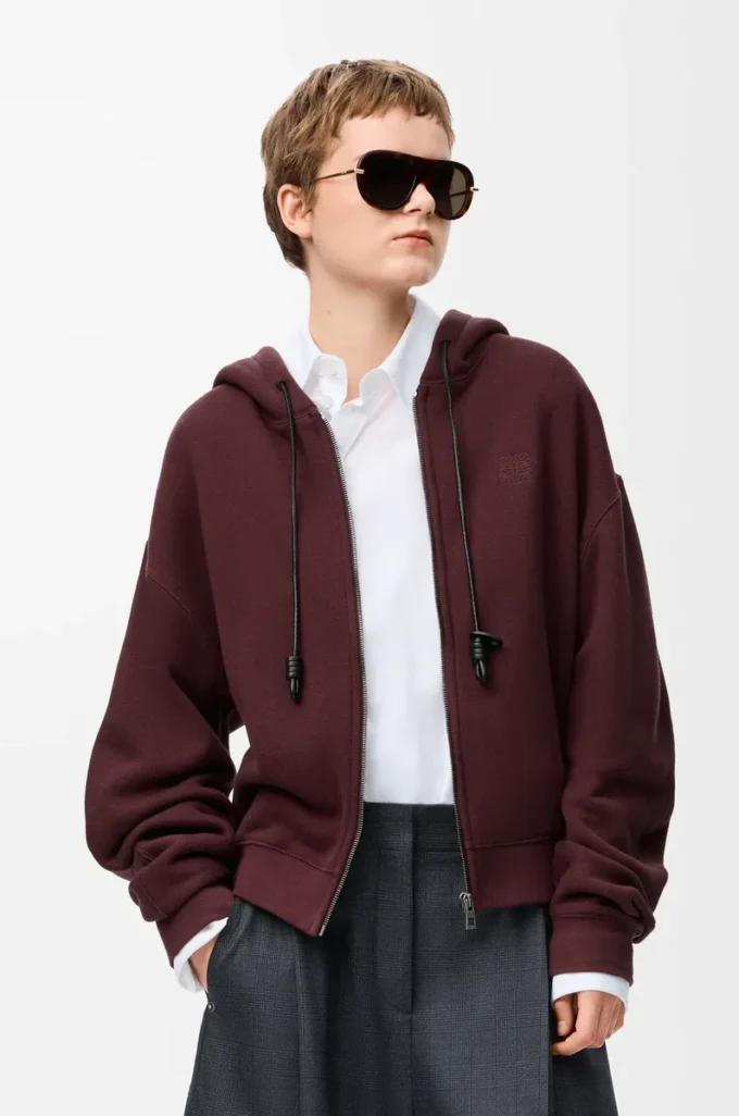 Flamenco-Hoodie aus Baumwolle und Kaschmir Dunkelburgunder
