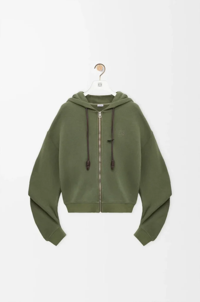 Flamenco-Hoodie aus Baumwolle und Kaschmir Khaki-Grün