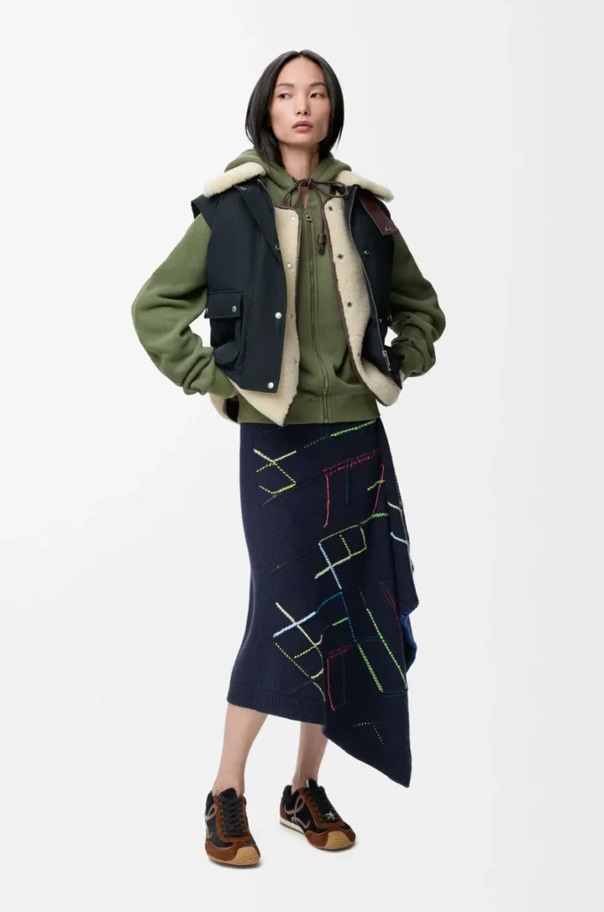 Flamenco-Hoodie aus Baumwolle und Kaschmir Khaki-Grün