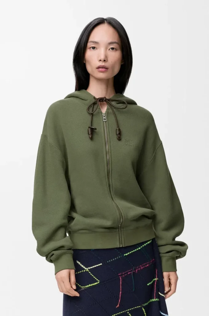 Flamenco-Hoodie aus Baumwolle und Kaschmir Khaki-Grün