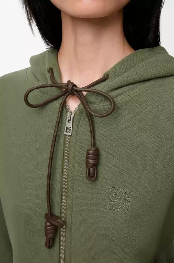 Flamenco-Hoodie aus Baumwolle und Kaschmir Khaki-Grün