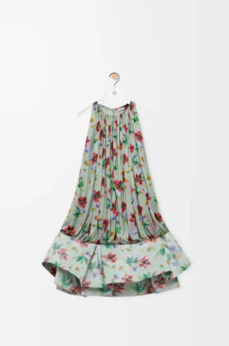 Flamenco-Kleid aus Viskose in Grün/Rot