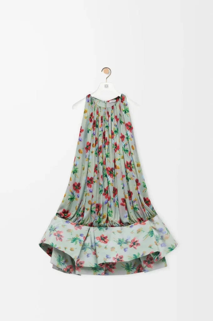 Flamenco-Kleid aus Viskose in Grün/Rot