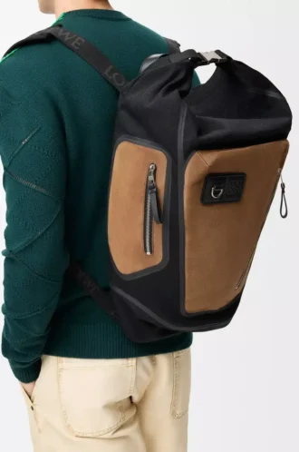 Flex Rolltop-Rucksack aus Canvas und Wildleder Schwarz/Dunkelgold