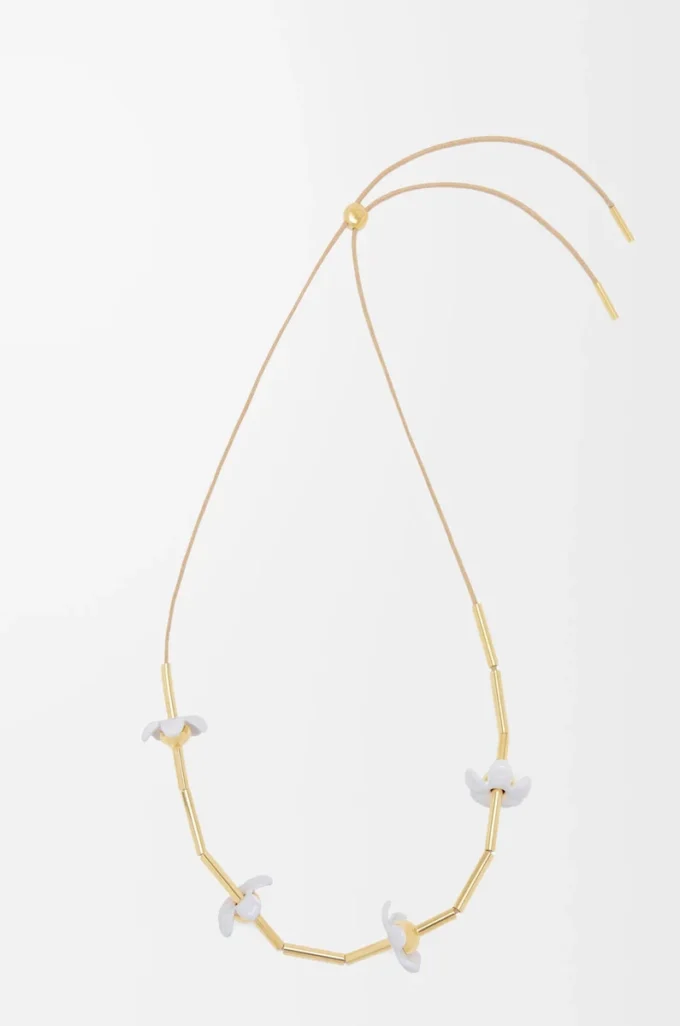 Flor Halskette aus Sterlingsilber und Emaille Gold/Weiß