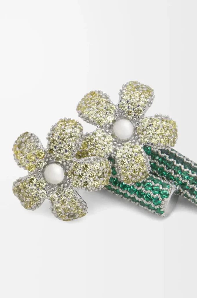 Flor Ohrringe aus Sterlingsilber und Kristallen Silber/Gelb