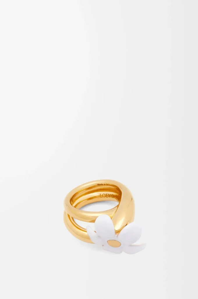 Flor-Ring aus Sterlingsilber und Emaille Gold/Weiß