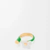 Flor-Ring aus Sterlingsilber und Emaille Gold/Weiß