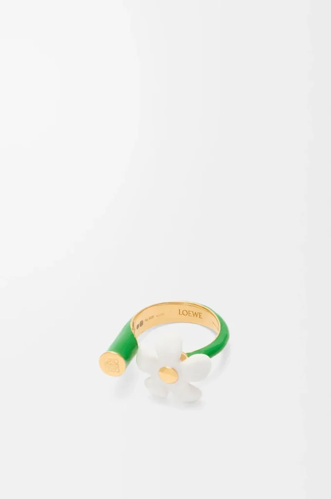 Flor-Ring aus Sterlingsilber und Emaille Gold/Weiß