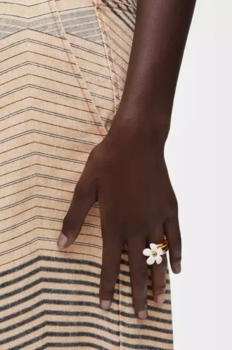 Flor-Ring aus Sterlingsilber und Emaille Gold/Weiß