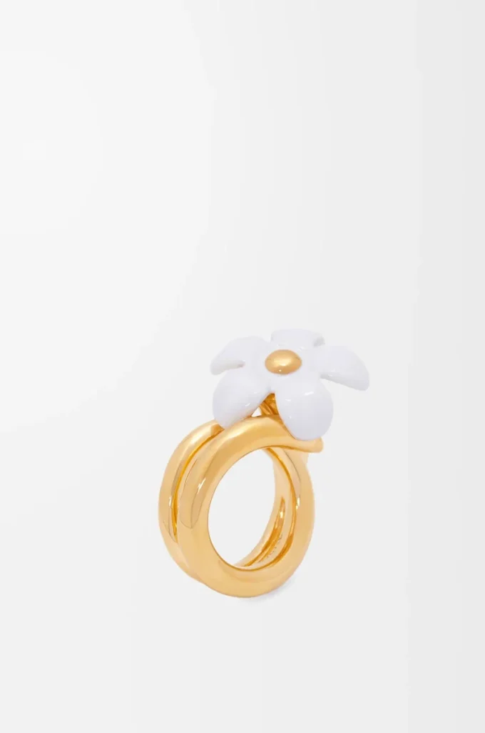 Flor-Ring aus Sterlingsilber und Emaille Gold/Weiß