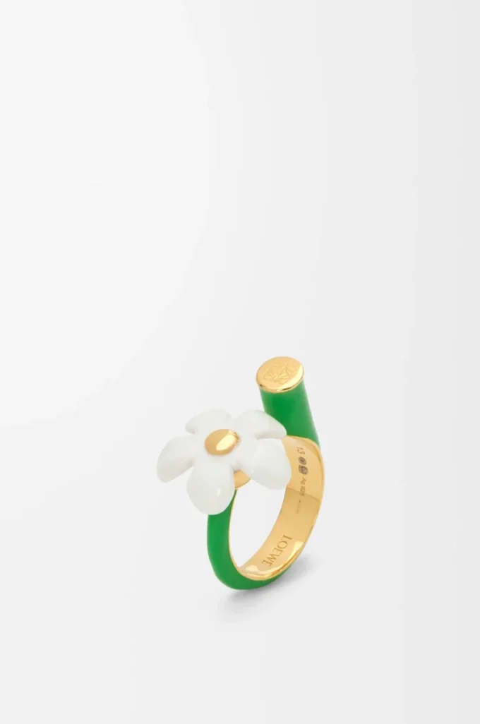 Flor-Ring aus Sterlingsilber und Emaille Gold/Weiß