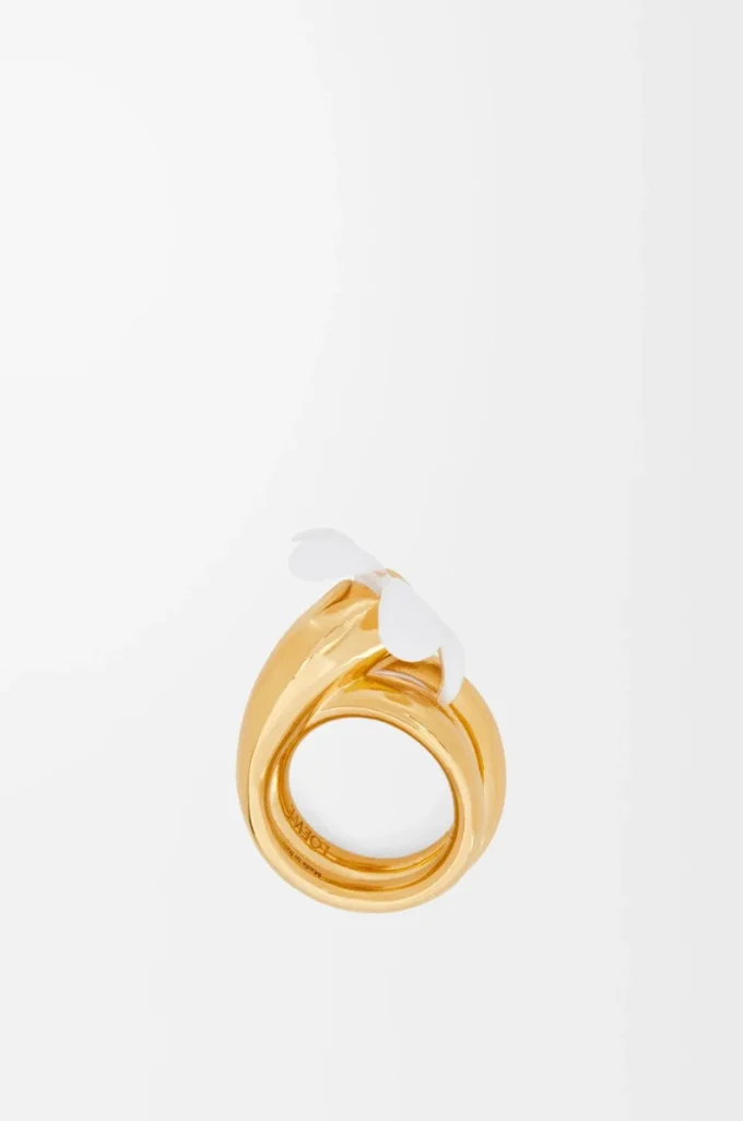 Flor-Ring aus Sterlingsilber und Emaille Gold/Weiß