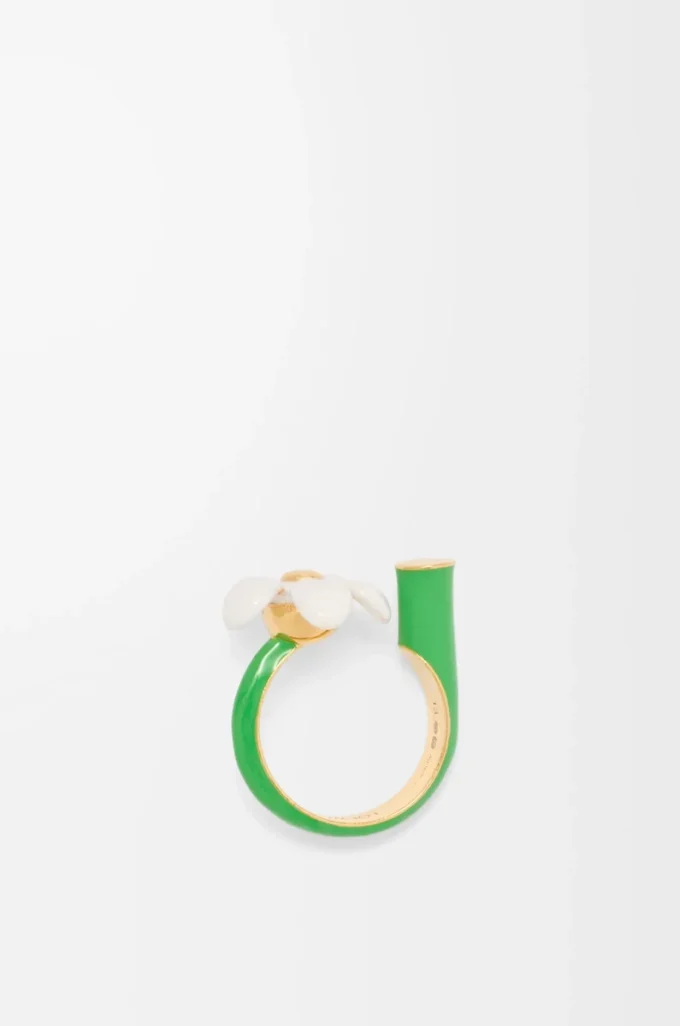 Flor-Ring aus Sterlingsilber und Emaille Gold/Weiß