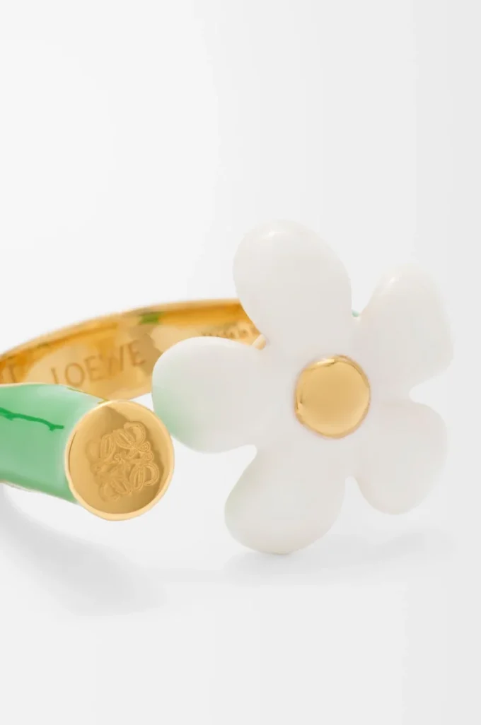 Flor-Ring aus Sterlingsilber und Emaille Gold/Weiß