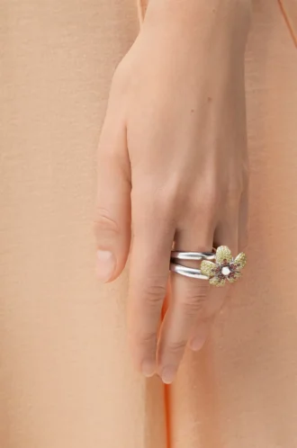 Flor Ring aus Sterlingsilber und Kristallen Gelb/Silber