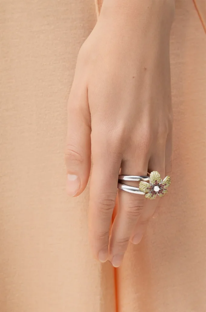 Flor Ring aus Sterlingsilber und Kristallen Gelb/Silber