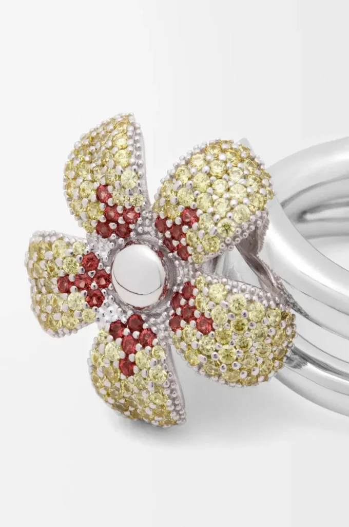 Flor Ring aus Sterlingsilber und Kristallen Gelb/Silber