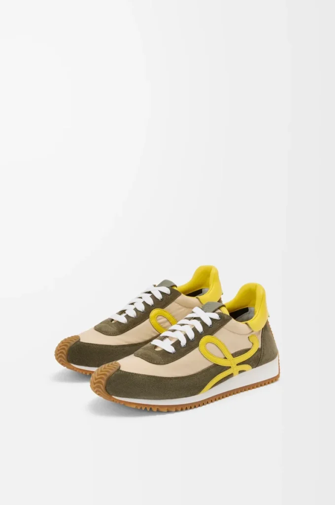 Flow Runner 2.0 aus Nylon und Wildleder Creme/Gelb/Olivgrün