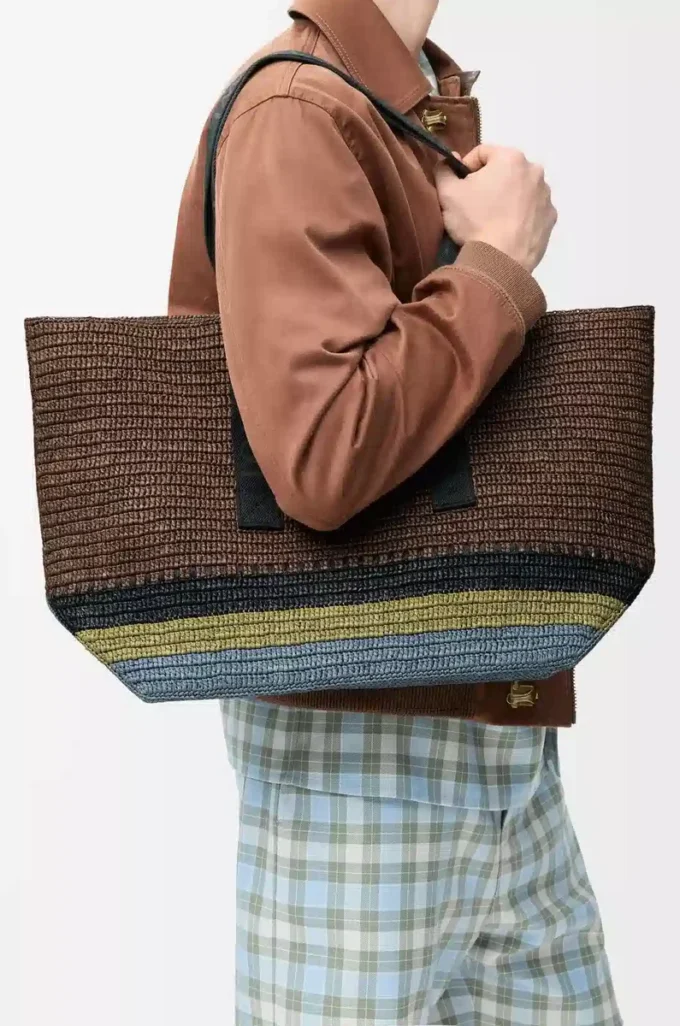 Fold Shopper aus Raffia Braun/Mehrfarbig