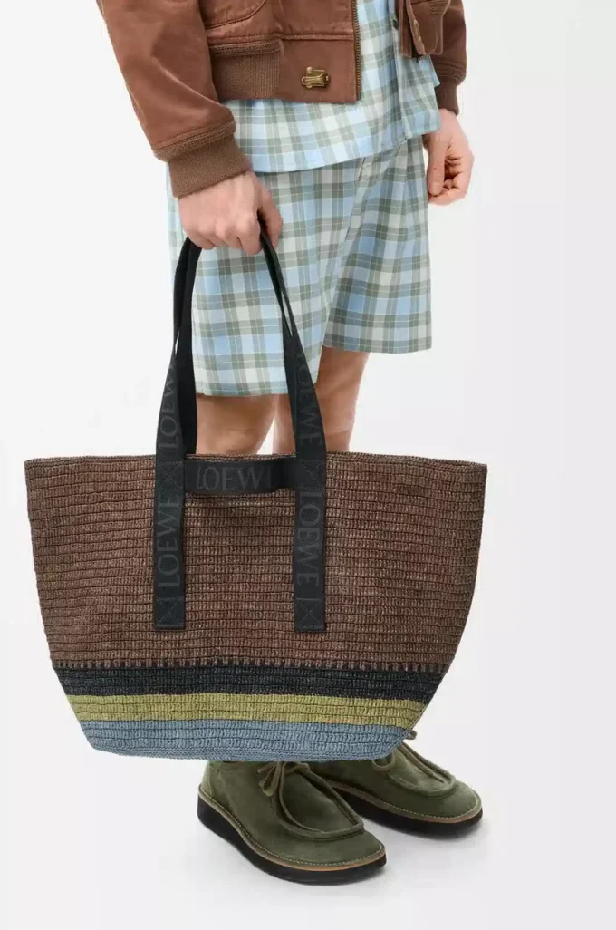 Fold Shopper aus Raffia Braun/Mehrfarbig