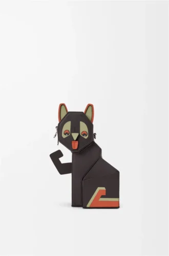 Futurist Cat Clutch aus klassischem Kalbsleder in Dark Taupe