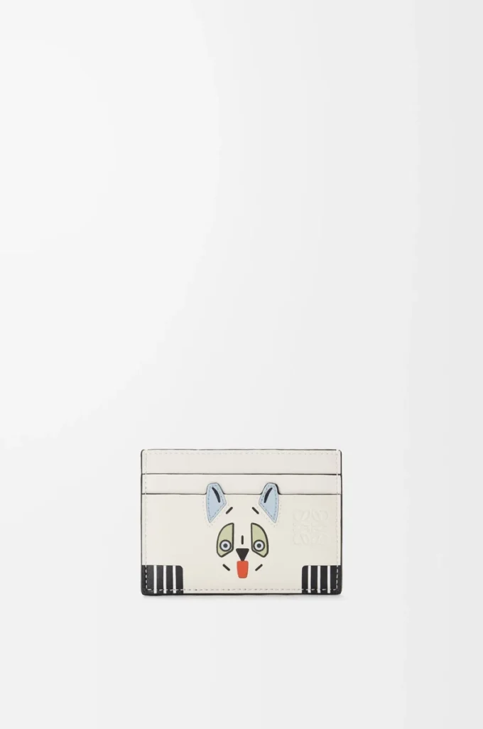 Futurist Cat schlichter Kartenhalter aus klassischem Kalbsleder in Soft White