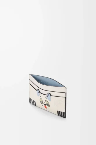 Futurist Cat schlichter Kartenhalter aus klassischem Kalbsleder in Soft White