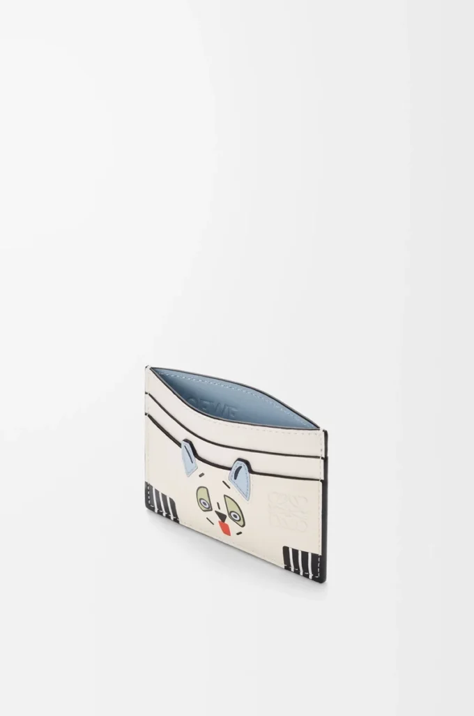 Futurist Cat schlichter Kartenhalter aus klassischem Kalbsleder in Soft White