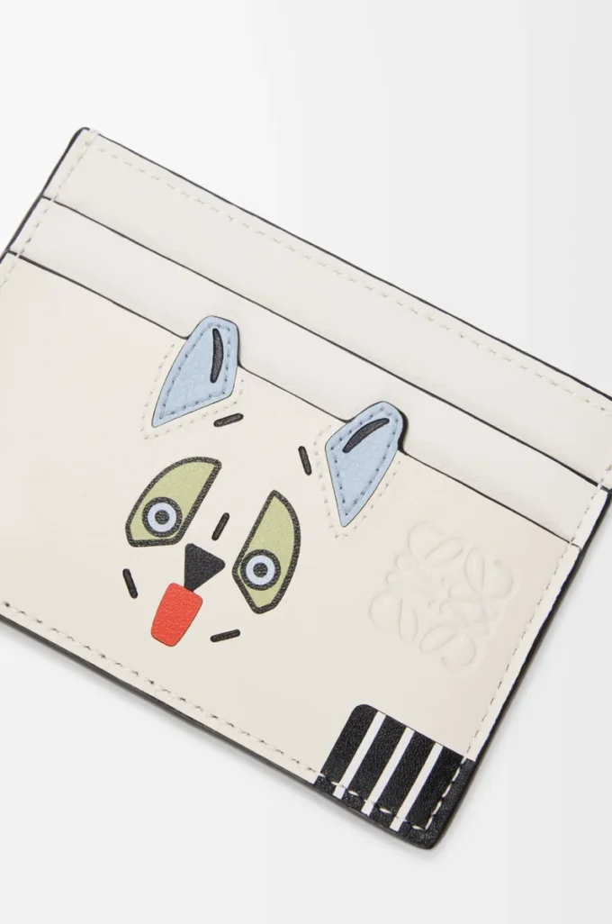Futurist Cat schlichter Kartenhalter aus klassischem Kalbsleder in Soft White