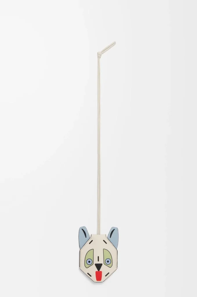 Futurist Cat Schlüsselanhänger aus Kalbsleder Weiß/Blau