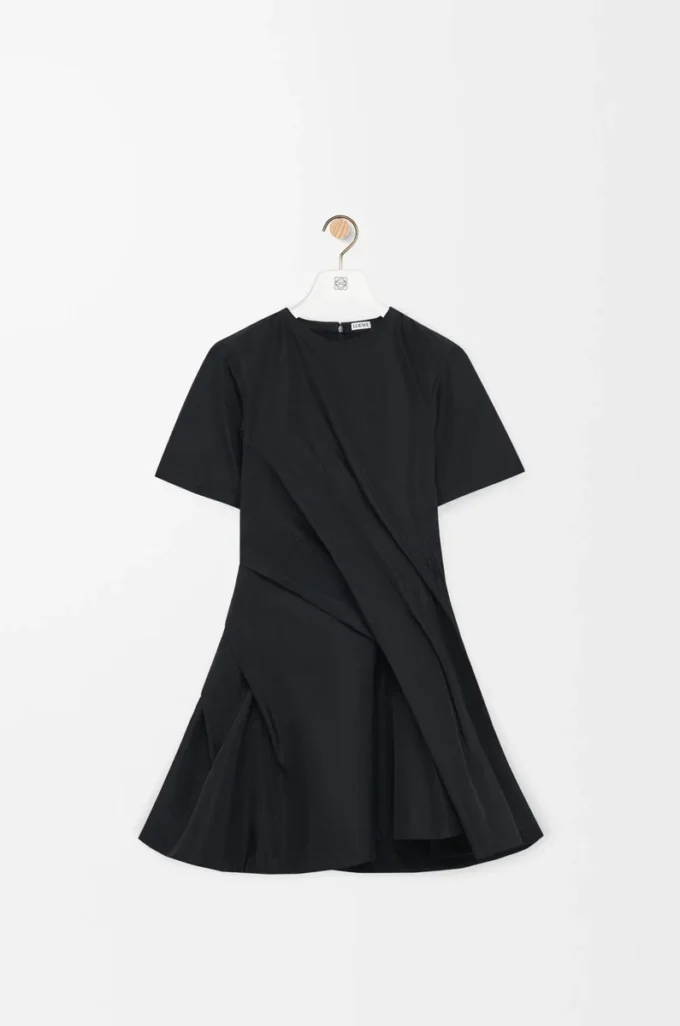 Gedrehtes Kleid aus Seidenmisch-Taft Schwarz