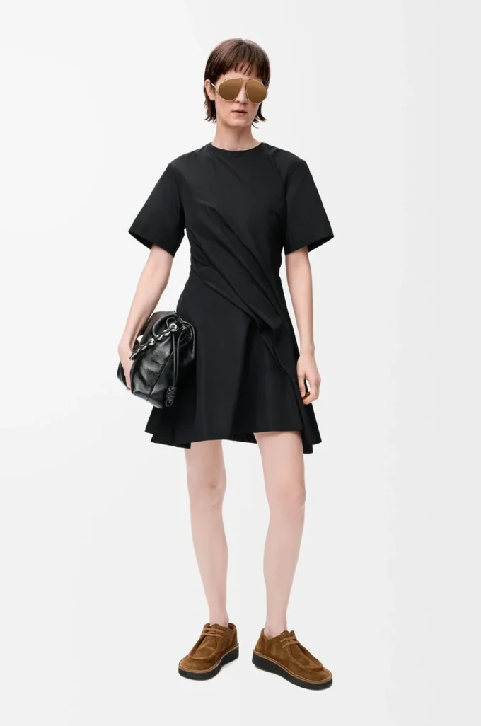Gedrehtes Kleid aus Seidenmisch-Taft Schwarz
