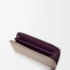 Geldbörse mit Reißverschluss und Knotenverschluss aus glänzendem Nappakalbsleder Clay/Plum
