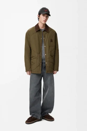 Gepolstertes Overshirt aus technischem Shell-Material in Khaki Green