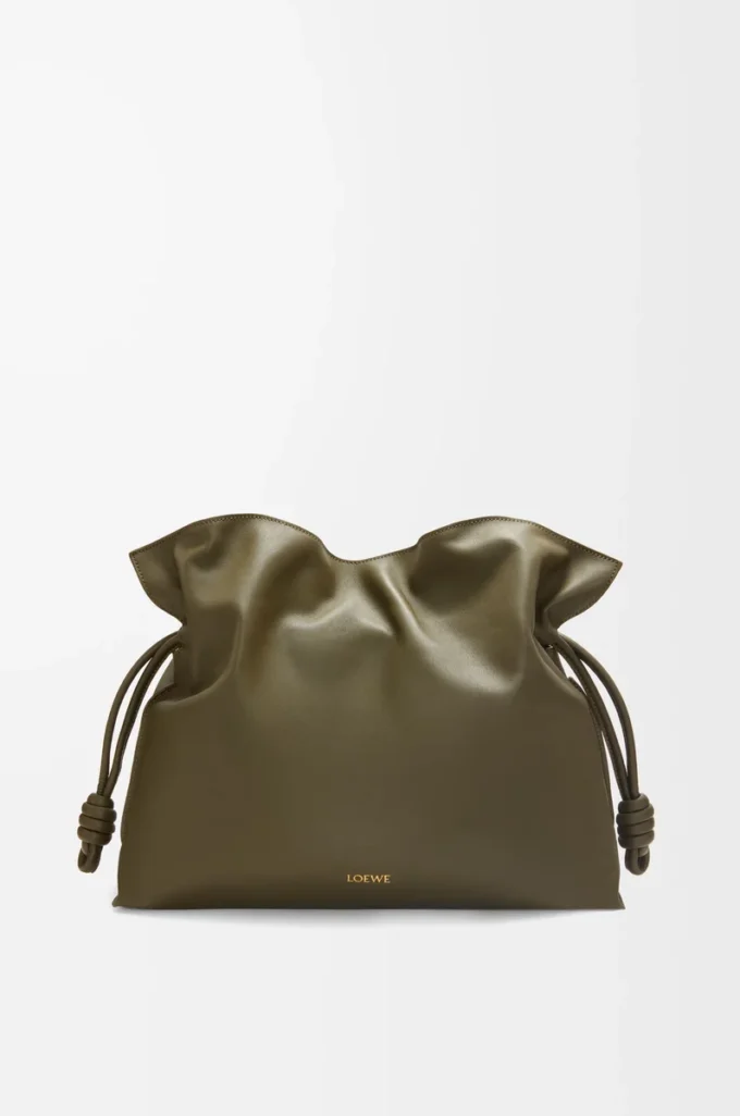 Große Flamenco-Clutch aus Nappakalbsleder Dark Khaki