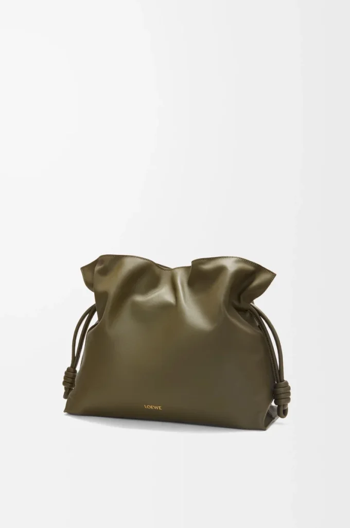 Große Flamenco-Clutch aus Nappakalbsleder Dark Khaki
