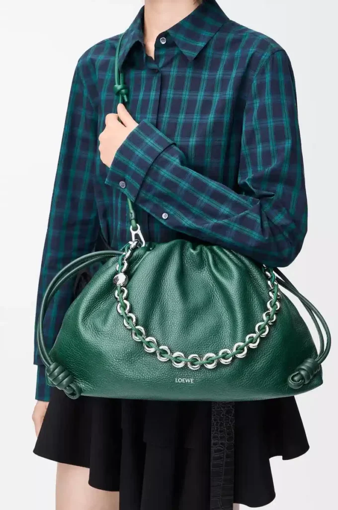 Große Flamenco-Handtasche aus Hirschleder Evergreen
