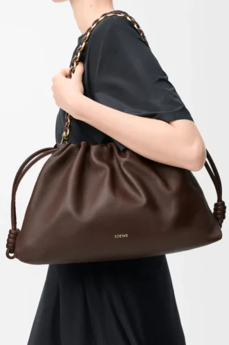 Große Flamenco-Handtasche aus weichem Nappalammleder Dunkelbraun