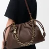 Große Flamenco-Handtasche aus weichem Nappalammleder Dunkelbraun