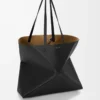 Große horizontale Puzzle Fold-Tasche aus weichem genarbtem Kalbsleder Schwarz