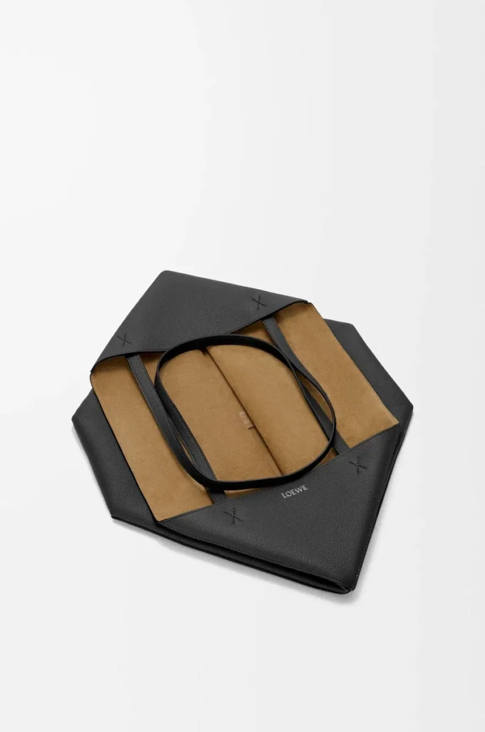 Große horizontale Puzzle Fold-Tasche aus weichem genarbtem Kalbsleder Schwarz
