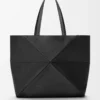 Große horizontale Puzzle Fold-Tasche aus weichem genarbtem Kalbsleder Schwarz