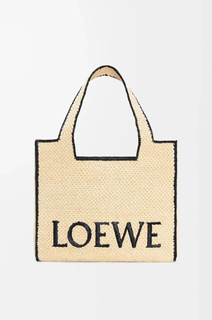 Große LOEWE Font-Tasche aus Raffia Natur