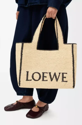 Große LOEWE Font-Tasche aus Raffia Natur