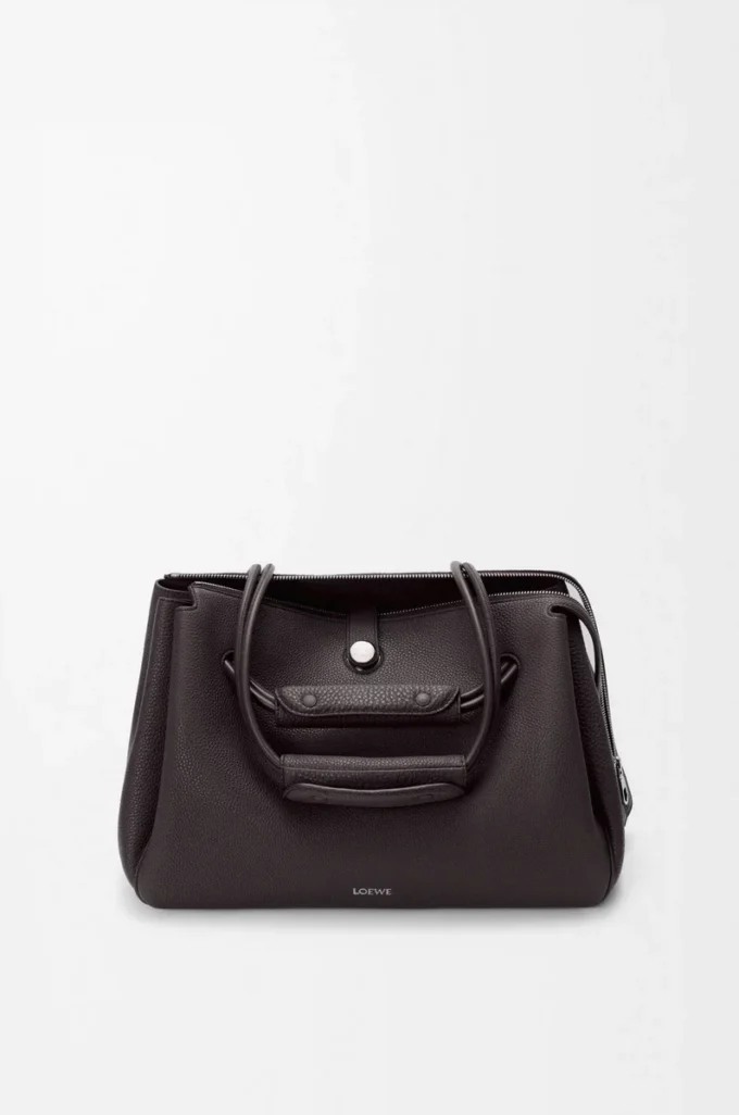 Große Madrid-Tasche aus geschmeidigem genarbtem Kalbsleder in Dark Ebony