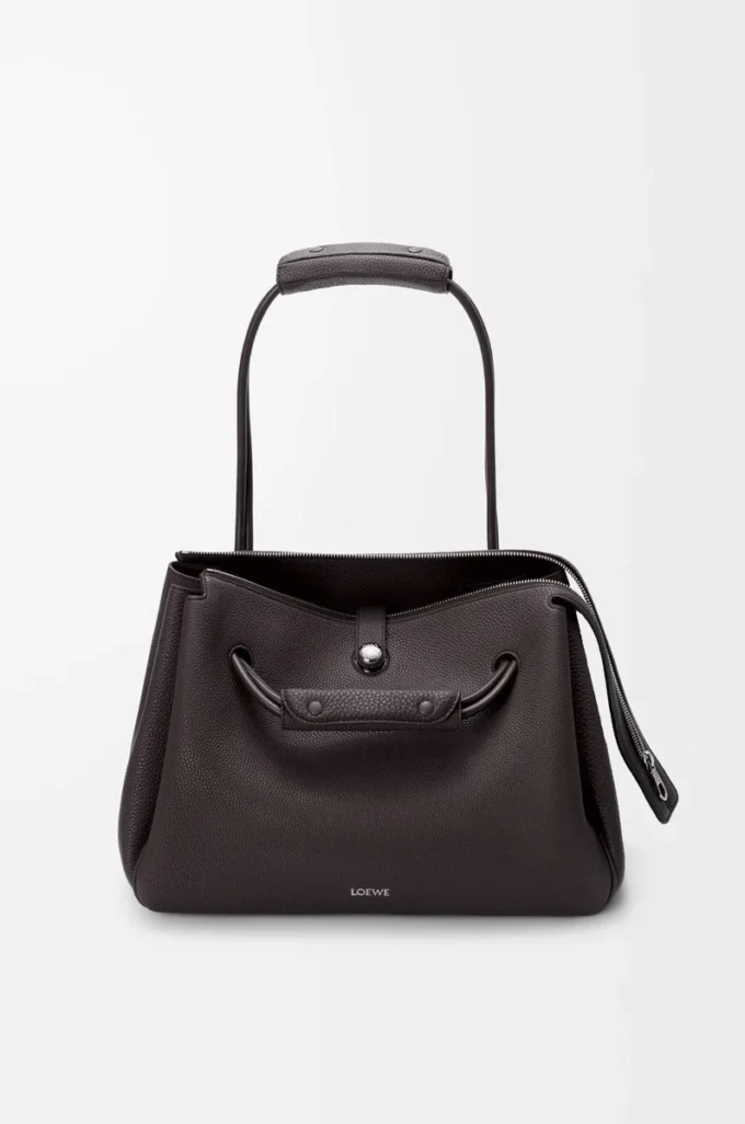 Große Madrid-Tasche aus geschmeidigem genarbtem Kalbsleder in Dark Ebony