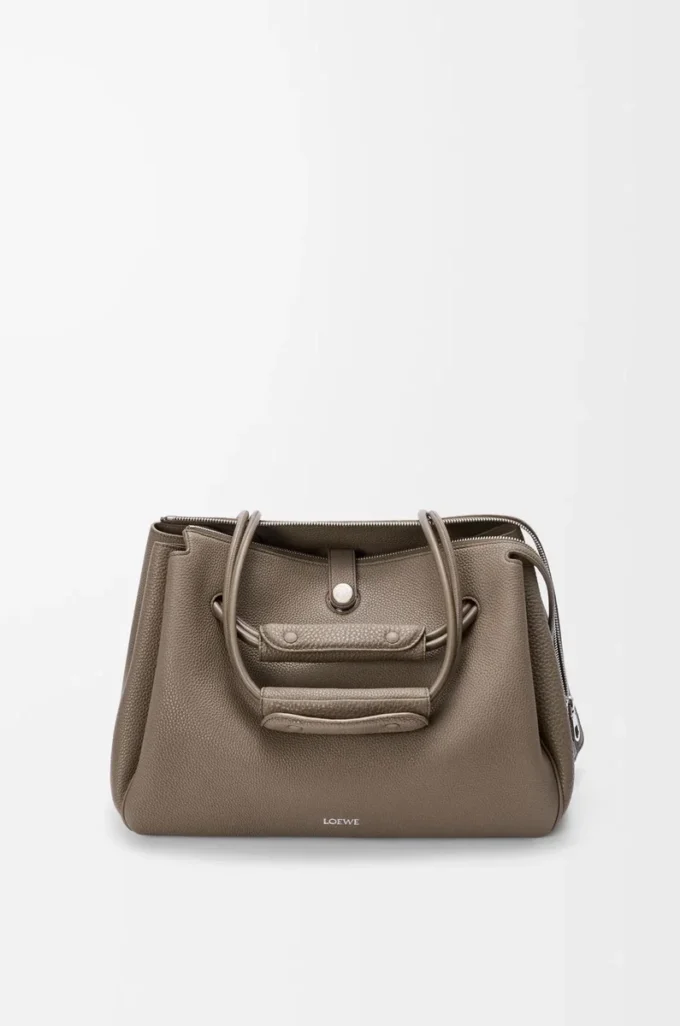 Große Madrid-Tasche aus geschmeidigem genarbtem Kalbsleder Taupe